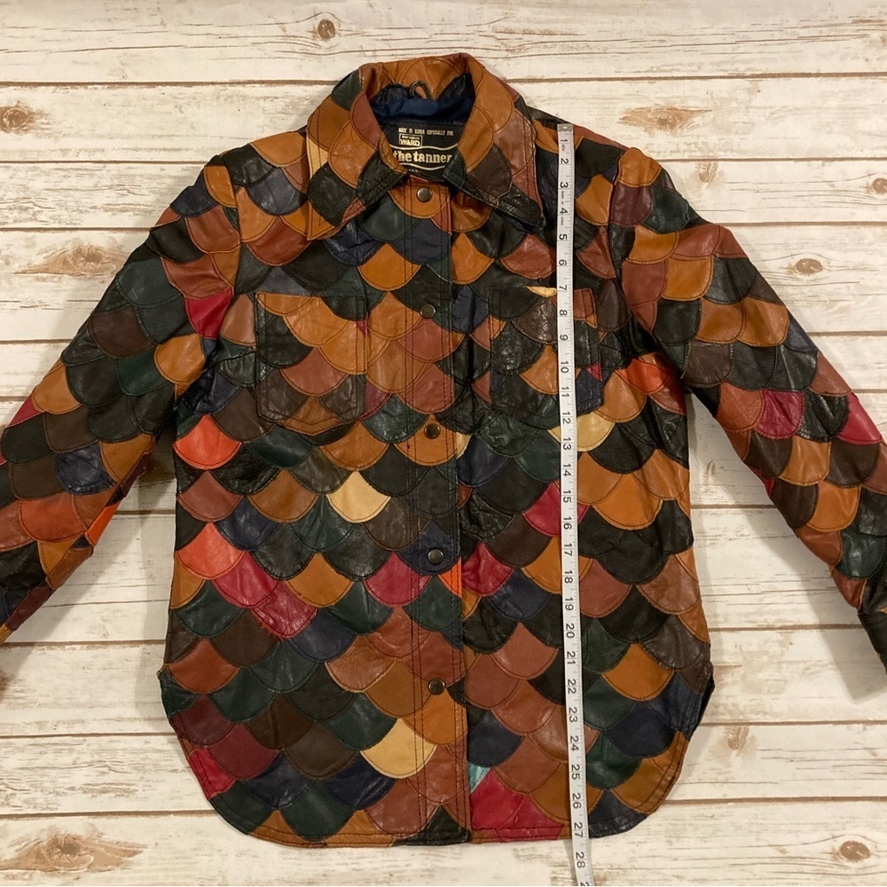 Vintage 1970’s Patchwork Fish Scale Leather Shirt Jacket Medium - Picture 3 of 15